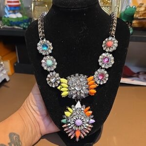 Statement Multicolor Crystal Flower Necklace - Women Jewelry